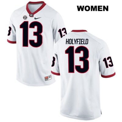 Women's Georgia Bulldogs NCAA #13 Elijah Holyfield Nike Stitched White Authentic College Football Jersey FFC1854MC